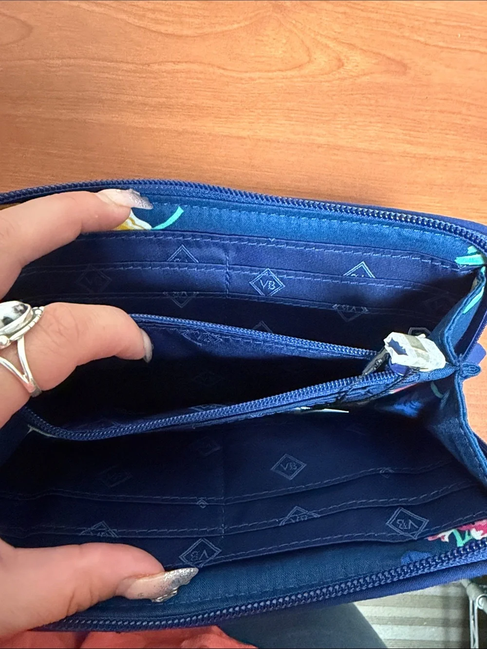 Vera Bradley Quilted Zip-Around Wallet in Navy, Tan and Turquoise Plaid